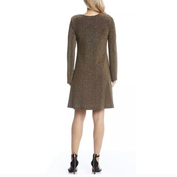 Karen Kane Taylor Dress Small Gold Metallic Long Sleeve A-Line NWT Holiday Party - Picture 2 of 9